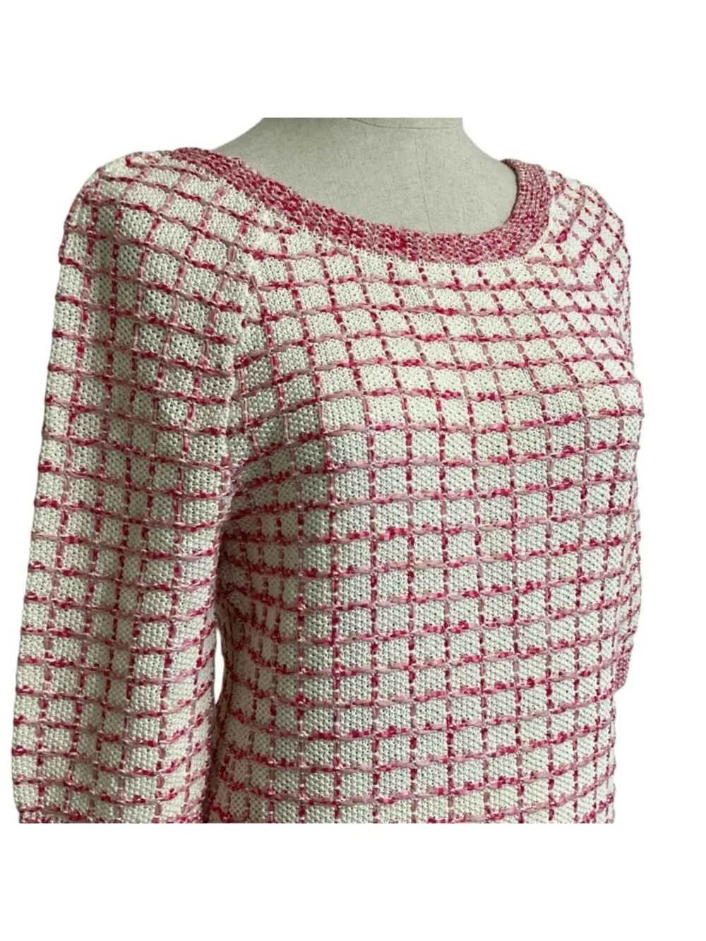 Chanel Check Stitch Knit Dress Set 36 34 Pink